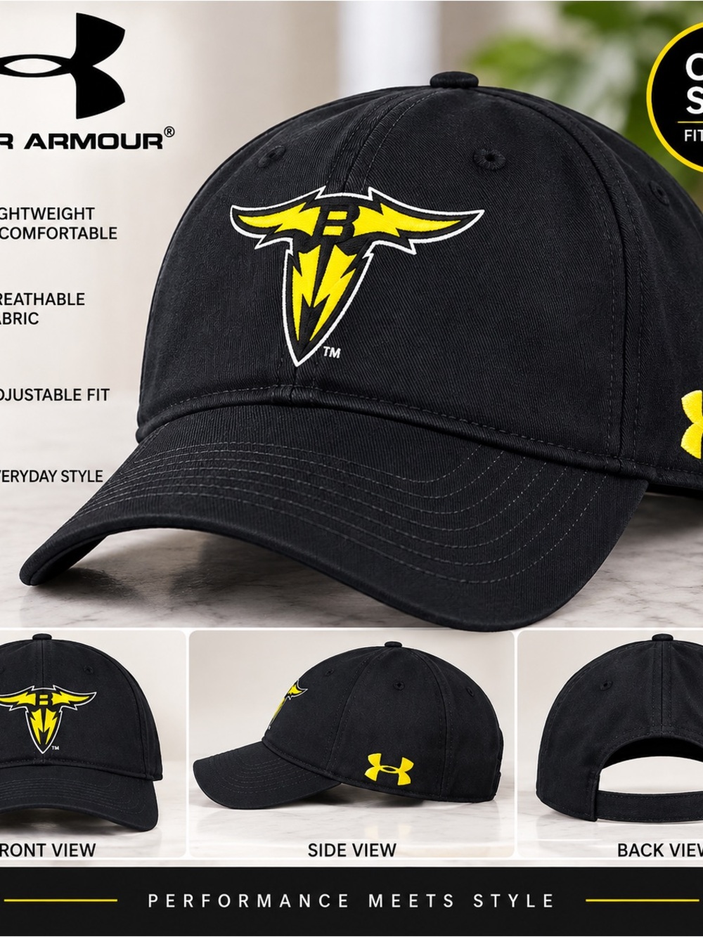 Under Armour San Antonio Brahmas UFL Black Adjustable Hat Cap NWT UPF 30 - Picture 3 of 3
